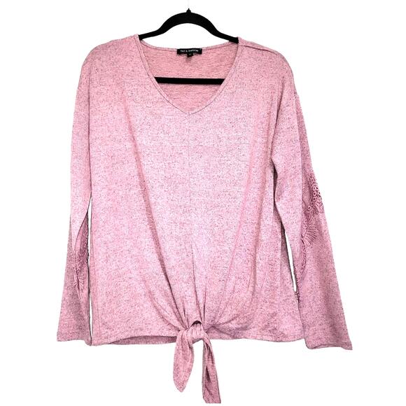 Tint + Shadow Pink Boat Neck Tie Front Floral Lace Long Sleeve Knit Top Sz S - Picture 4 of 8